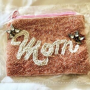Cute pink beaded “Mom” small coin purse